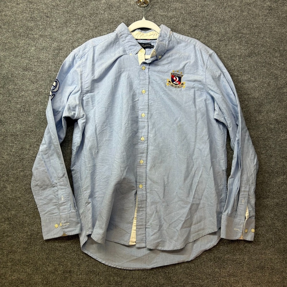 U.S. Polo Assn. Button Down Long Sleeve Shirt Men's Blue Logo Crest Classic - XL